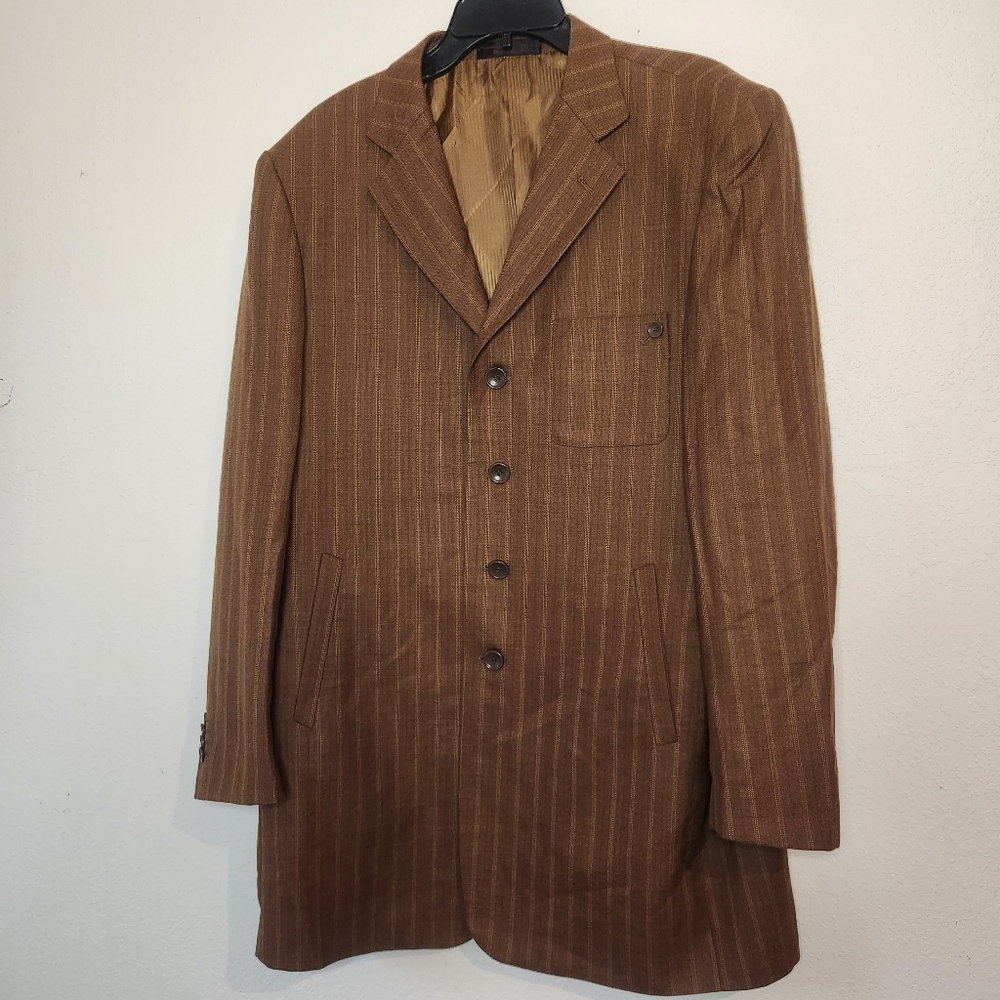 Loriano Collection Super 100's Cloth Brown Pinstripe Blazer 40R